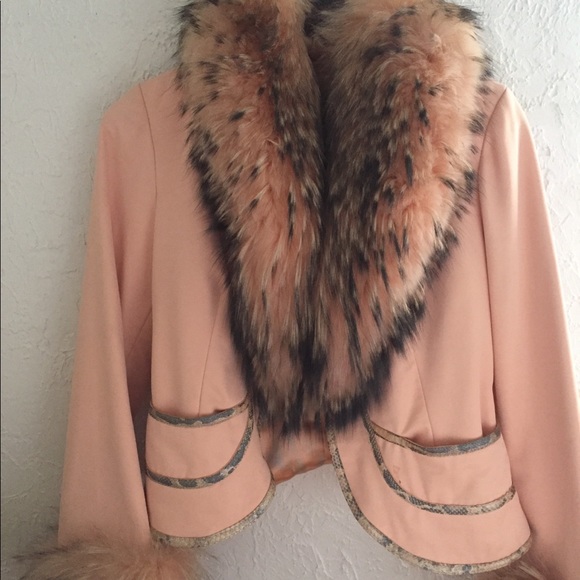 Real fox fur ❣️❣️Alberto Leonardo salmón  leather & fox Jacket.. - Picture 1 of 7